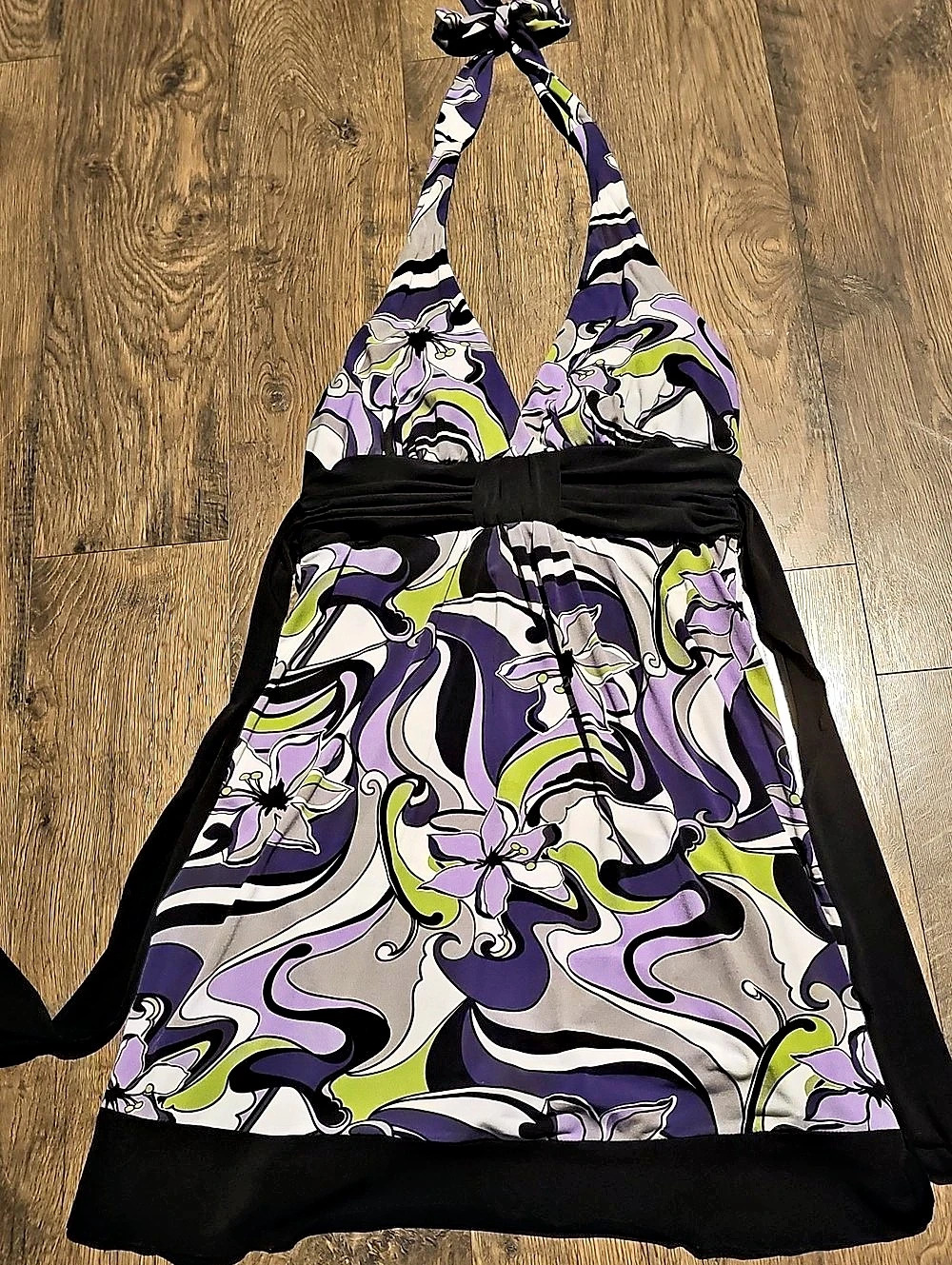 Halter Mini Dress Floral One-Piece Purple Black Green Large Speechless Backless